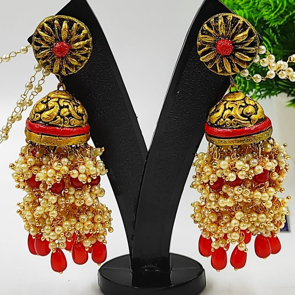 RED GOLDEN BIG JHUMKI WITH LOREAL