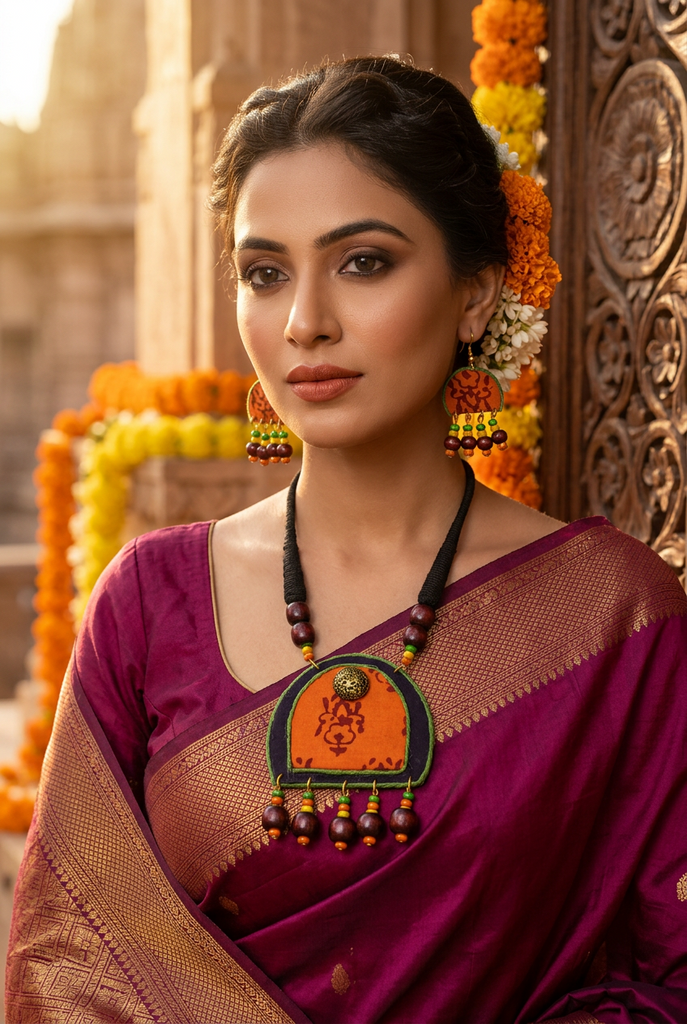 ORANGE  FABRIC JEWELLERY WITH TERRACOTTA