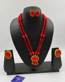 RED PENDENT SET WITH CRYSTAL BEADS