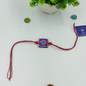 HANDMADE TERRACOTTA SQUARE BLUE RED RAKHI