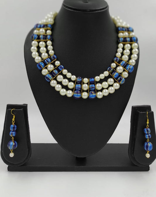 Blue Terracotta Beads with pearl !