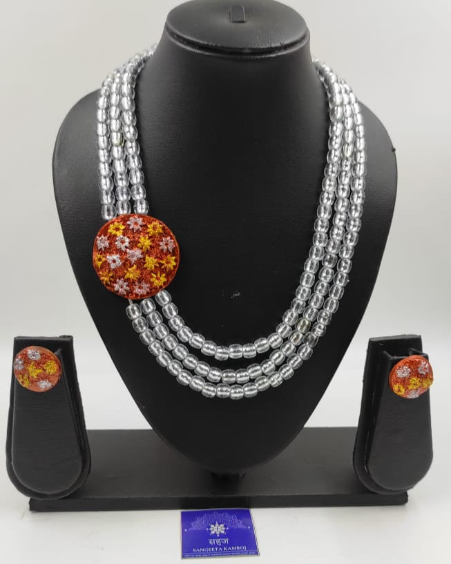 COPPER HANDMADE TERRACOTTA JEWELLERY WITH SILVER BEADS