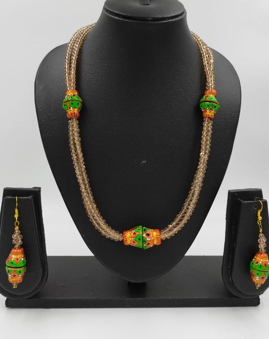 Tarracotta Damroo Beads Set with crystal