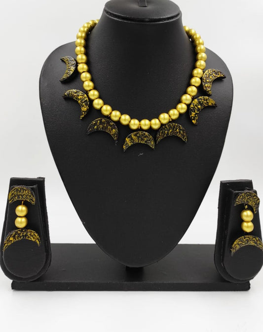 Black Half Moon Tarracotta With Golden Beads!
