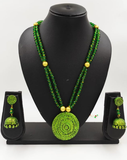 Green Circle  Terracotta with crystal beads !