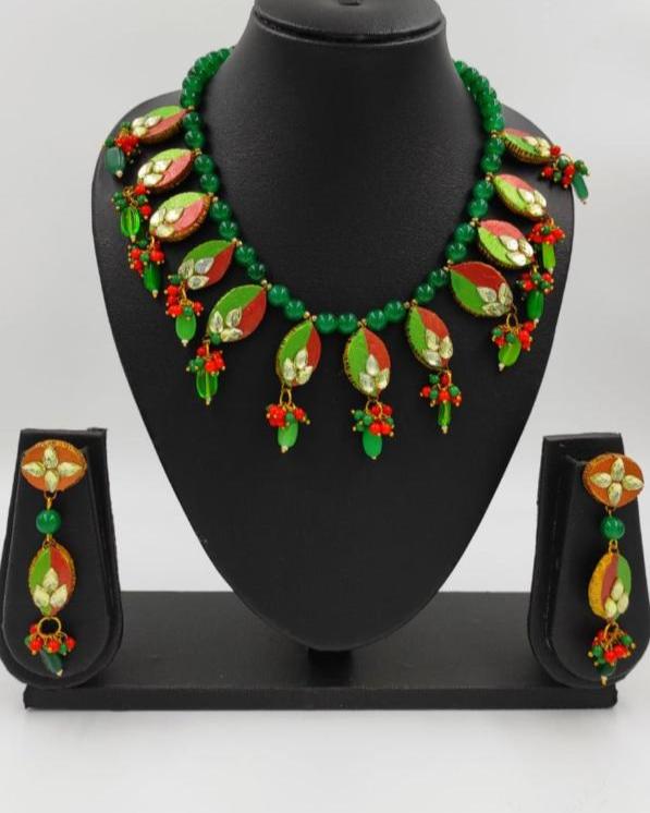 Green Maroon Leaf With White Kundan !