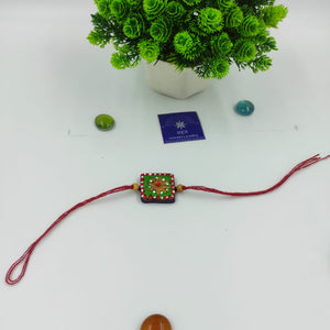 HANDMADE TERRACOTTA GREEN RED SQUARE RAKHI