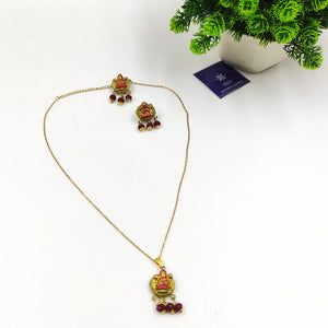 TERRACOTTA LAXMI PENDENT SET WITH CHAIN