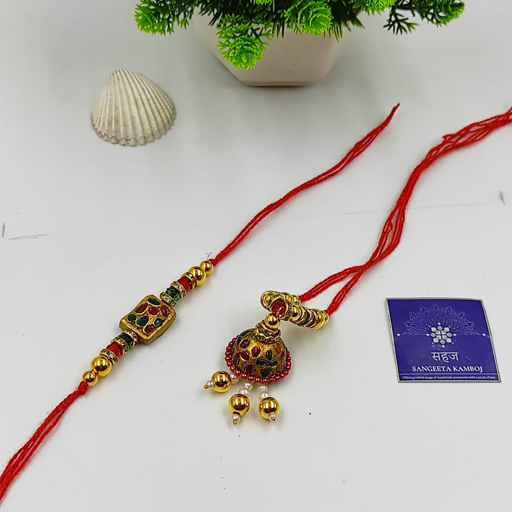 HANDMADE TERRACOTTA GREEN MAROON BHAI BHABHI RAKHI