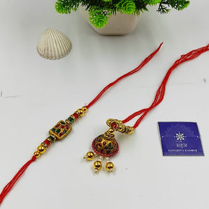HANDMADE TERRACOTTA GREEN MAROON BHAI BHABHI RAKHI