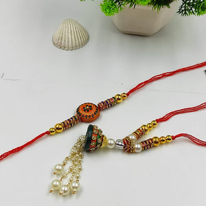 HANDMADE TERRACOTTA ORANGE ROUND JHUMKI BHAI BHABHI RAKHI