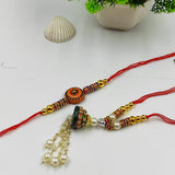 HANDMADE TERRACOTTA ORANGE ROUND JHUMKI BHAI BHABHI RAKHI