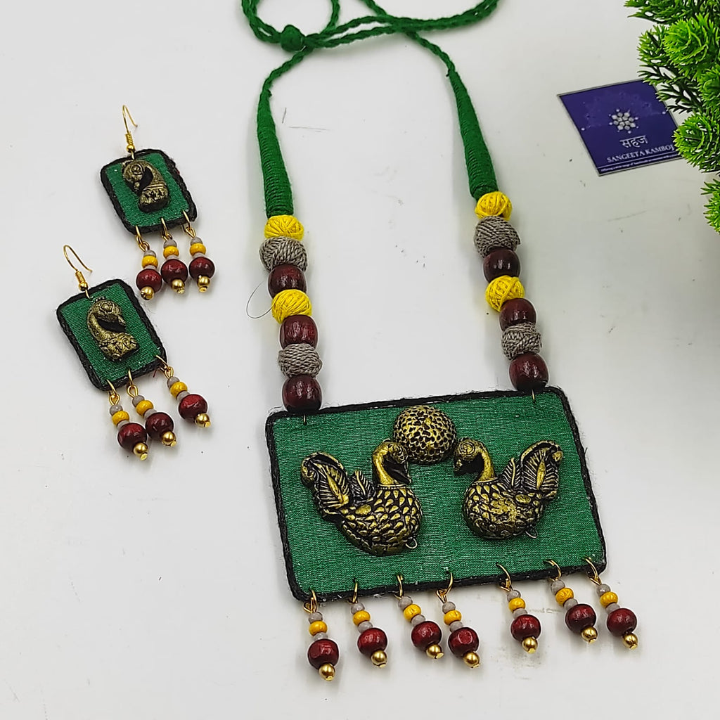 RECTANGLE HANDMADE TERRACOTTA FABRIC GREEN SET