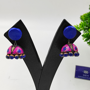 BLUE PINK HANDMADE TERRACOTTA JHUMKI