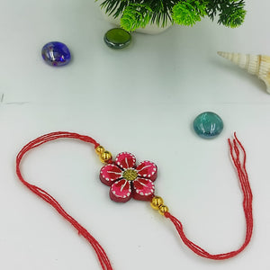 HANDMADE TERRACOTTA PINK FLOWER BHAI RAKHI