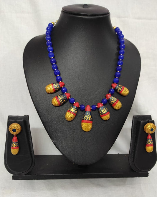 Red Blue drop Set with Glass beads