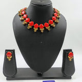 RED  HANDMADE TERRACOTTA SET WIH KUNDAN