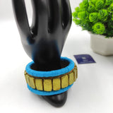 SKY BLUE GOLDEN HANDMADE TERRACOTTA BANGLES