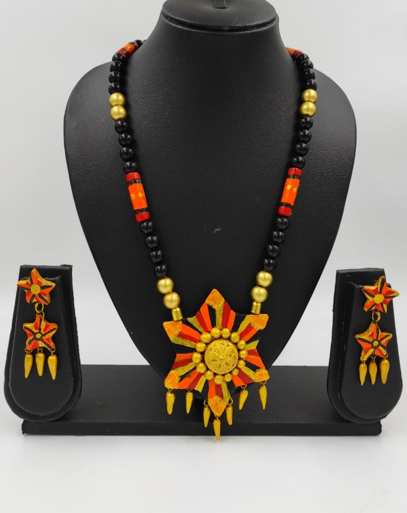 Orange Red Sunflower Handmade Terracotta Set !