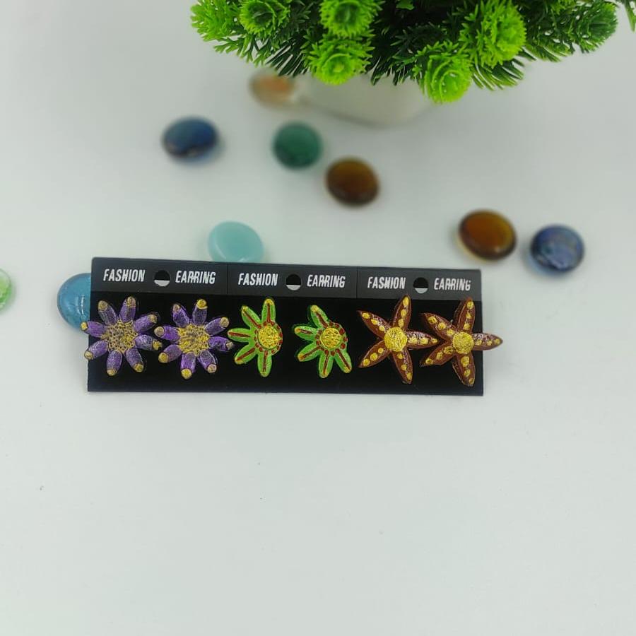 FLOWER,STAR SHAPE STUDS  (pack of three)